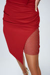 Bejeweled Rhinestone Strapless Midi Dress - Red