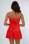 Cute Code Strapless Bubble Hem Mini Dress - Red