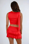Hello Gorgeous Bow Shoulder Top and Mini Skirt Set - Red