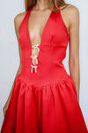 Making Headlines Plunging Bow Midi Dress - Red
