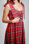 Festive Charm Plaid Bow Midi Dress - Red Multi
