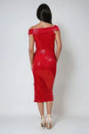 Oh So Extra Off Shoulder Sequin Midi Dress - Red
