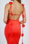 Rose Enchantment Backless Bodycon Maxi Dress - Red