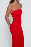 Rosie Ruched Cami Midi Dress - Red