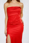 Steal the Spotlight Strapless Slit Maxi Dress - Red