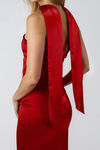 Subtle Slay Strapless Satin Maxi Dress - Red