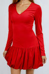 Sweet Haven Long Sleeve Bubble Hem Mini Dress - Red