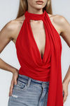 The Showstopper Cowl Halter Bodysuit - Red