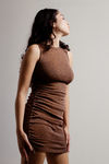 Edison Rose Gold Metallic Ribbed Side Ruched Bodycon Dress