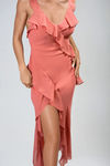 Lover's Gaze V Neck Ruffle Maxi Dress - Rose