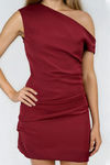 Pure Comfort One Shoulder Gold Button Mini Dress - Rosewood