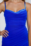 Last Call Mesh Cowl Neck Bodycon Mini Dress - Royal Blue