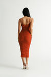 All Nighter Rust Ruched Mesh Corset Bodycon Midi Dress