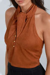 Rustic Allure Suede Halter Top - Rust