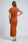 Velour Luxe Shimmer Slit Midi Dress - Rust