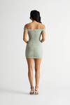 Foreshadow Sage Ruched Off Shoulder Bodycon Mini Dress