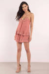 The Jetset Diaries Desert Rose Salmon Tiered Embroidered Trim Romper