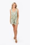 Brynlee Seagrass Floral U Neck Sleeveless Button Front Romper 