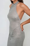 Glamour Rush Metallic Halter Maxi Dress - Silver