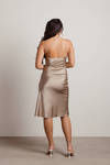 On A Mission Silver Mink Satin Cowl Neck Slit Midi Dress