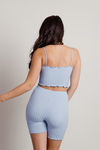 Stay Up Sky Blue Ribbed Crop Top And Shorts Set