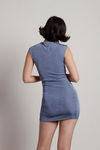No Other Feeling Slate Blue Ruched Cutout Bodycon Mini Dress