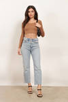 Open Ended Taupe Rib Crop Top
