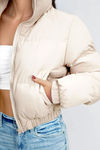 Sleek Chill Cropped Puffer Jacket - Taupe