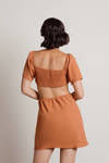 Serasa Terracotta Cutout Puff Sleeve Mini Dress