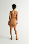 Dani Toffee Brown Ribbed Ruched Bodycon Mini Dress