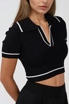 Play It Sweet Collared Crop Top - White/Black