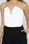 Step Up Belted Tuxedo Jumpsuit - White Black