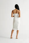 Down On Love White Mesh Ruched Midi Bodycon Dress