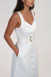 Got The Edge Belted Button Midi Dress - White