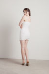 Janette White Deep V Ruffled Ruched Bodycon Dress