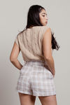 Marny White Taupe Plaid Paperbag Shorts with Buckle Belt