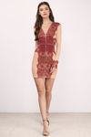 Command Attention Wine and Nude Lace Bodycon Dress