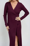 Bordeaux Allure Wrap Slit Midi Dress - Wine