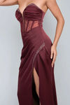 Enchanted Glow Rhinestone Satin Maxi Dress - Wine