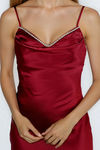 Heart on Fleek Rhinestone Satin Mini Dress - Wine