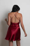 Light Up The Night Satin Cross Back Mini Dress - Wine