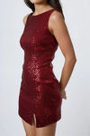 Love Spell Boatneck Sequin Mini Dress - Wine