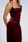 Moonlit Muse Velvet Slit Maxi Dress - Wine