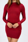 Glow Wild Long Sleeve Bodycon Mini Dress - Wine Red