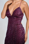 Starlight Kiss Glitter Mesh Mermaid Maxi Dress - Wine