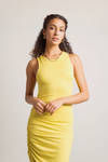 Nonsense Yellow Side Ruched Asymmetrical Midi Dress