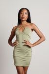 Mahalia Cross Halter Open Back Mini Dress - Green