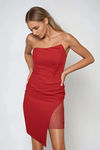 Bejeweled Rhinestone Strapless Midi Dress - Red